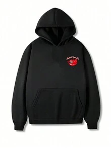 Manfinity EMRG Nam Quá lớn Lá thư & Miệng In Hoodie Với Túi kangaroo - màu đen - Xem 2