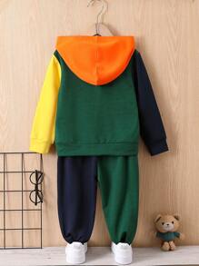SHEIN Young Boy Letter Graphic Colorblock Hoodie & Sweatpants - Multicolor - View 2