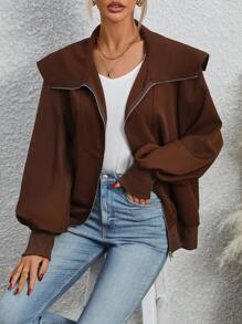 SHEIN Clasi Sailor Collar Zip Up Jacket Fall Cloth For Women