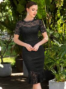 MIUSOL Váy bodycon Nàng tiên cá Hem Ren hoa Buổi tiệc - màu đen - Xem 6