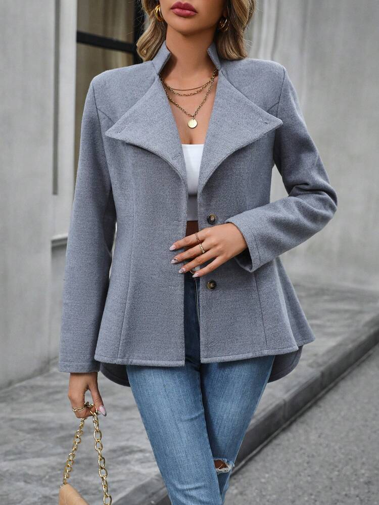 Button Front High Low Hem Overcoat