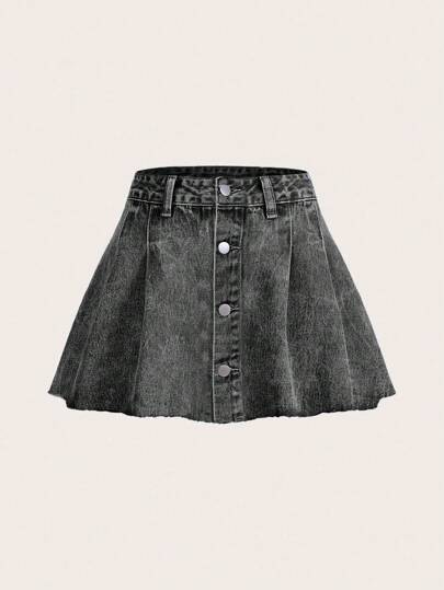 SHEIN ICON Button Front Denim Skirt