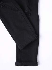 Young Girl Solid Ripped Straight Leg Jeans - Black - View 3