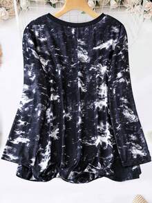 SHEIN LUNE 大碼紮染標語圖案T恤 - 黑色 - 查看 2