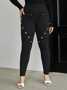 SHEIN Privé Hơn Nút Và Chi tiết bưu chính Xà cạp - màu đen - Xem 3