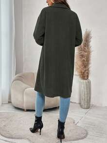 SHEIN Frenchy Chaqueta De Un Solo Pecho Con Cuello De Solapa Y Color Sólido - Verde militar - Ver 2