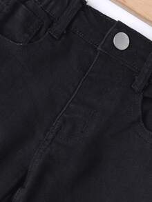 Young Girl Solid Ripped Straight Leg Jeans - Black - View 4