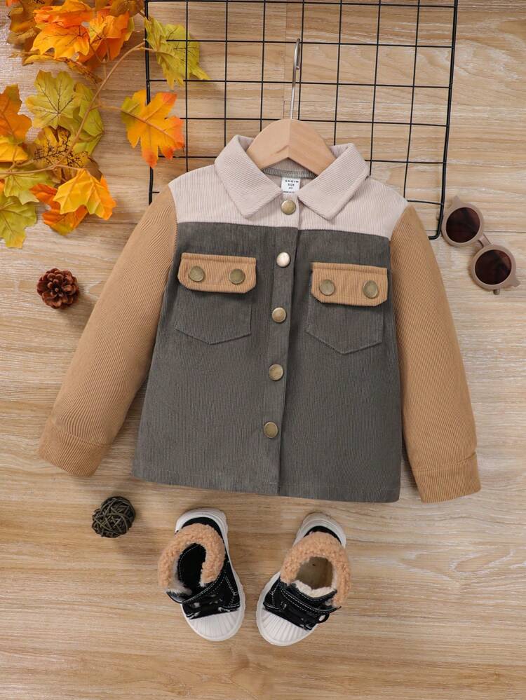 Young Girl Colorblock Flap Pocket Button Front Coat