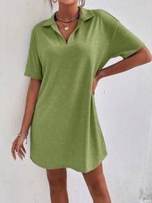 SHEIN LUNE Chất rắn Váy thun trễ vai - màu xanh lá - Xem 6