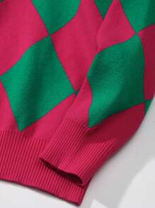 SHEIN EZwear Women Sweaters Geometris Casual - Hot Pink - View 3