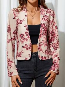 SHEIN Clasi Cazadora con estampado floral con parte delantera abierta