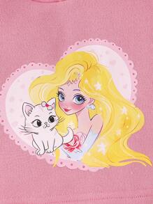 Baby Girl Cartoon Graphic Raglan Sleeve Hoodie & Skirt - Pink - View 7