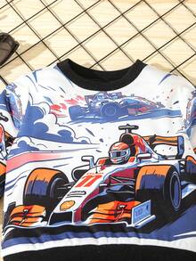 Baby Boy Car & Figure Graphic Sweatshirt & Chevron Print Sweatpants - Black - View 3