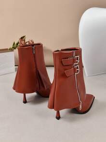 Elegant And Fashionable Women's Red High-heeled Boots, Pointed Toe, Sock Style, Mid-calf - Red - View 6