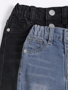 Baby Girls Basic Casual 2pcs Elastic Jeans With Raw Hem
