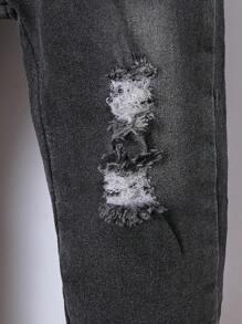 女嬰彈性腰帶破洞牛仔褲 - 黑色 - 查看 3