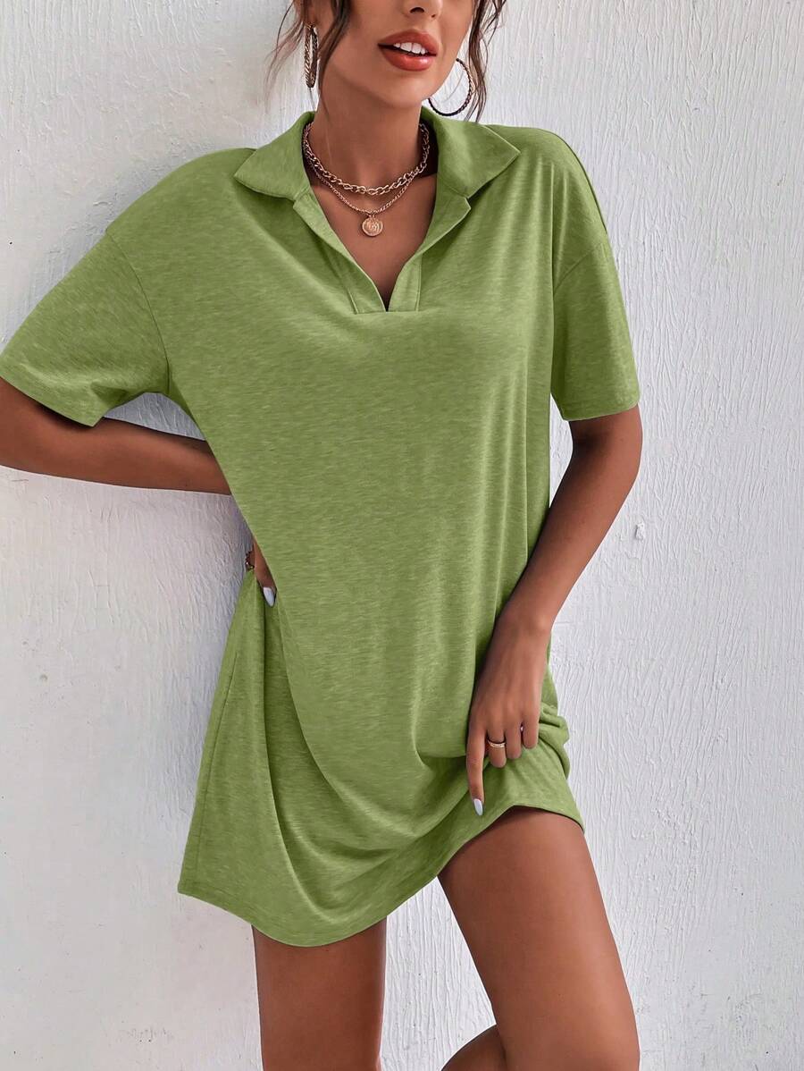 SHEIN LUNE Chất rắn Váy thun trễ vai - màu xanh lá - Xem 1