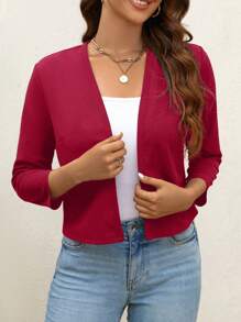 SHEIN Clasi 素色開門襟短夾克 - 酒紅色 - 查看 4