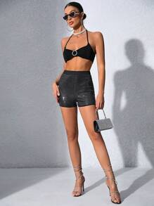 Allurite Cao eo Kim sa Quần short - màu đen - Xem 5