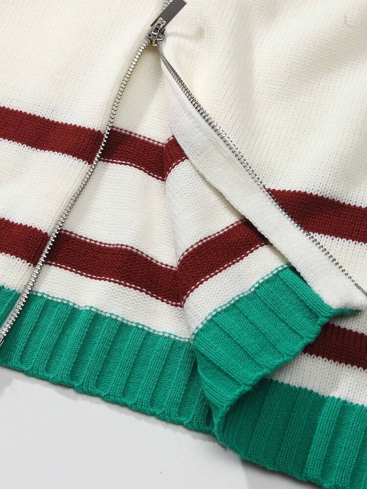 Colorblock Zip Up Cardigan