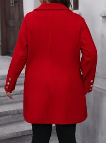 SHEIN Clasi 大碼聖誕西裝領雙排釦花呢外套 - 紅色 - 查看 2