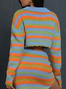 Áo khoác cardigan dệt kim màu tương phản giản dị mùa xuân cho nữ, rộng rãi, ngắn, gợi cảm, nóng bỏng - Nhiều màu - Xem 2