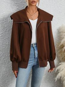 SHEIN Clasi Sailor Collar Zip Up Jacket Fall Cloth For Women