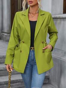 SHEIN Unity 西裝領雙排釦西裝外套 - 綠色 - 查看 3