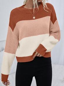Chiquease Color Block Drop Shoulder Knit Pullover Fall Winter Sweater - Multicolor - View 5