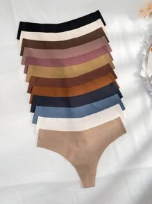 12packs Solid Simple Sexy Thongs - Multicolor - View 3
