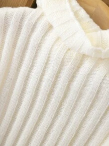 SHEIN Tween Girl Turtleneck Ribbed Knit Sweater & Pleated Skirt - Apricot - View 5