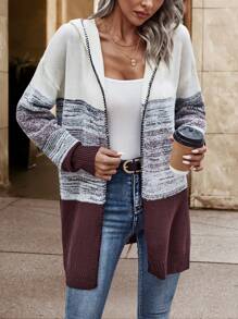 Chiquease Space Dye Drop Shoulder Hooded Duster Cardigan - Multicolor - View 1