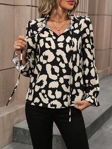 SHEIN LUNE In Toàn bộ Cà vạt tay áo lá sen Áo sơ mi - màu đen - Xem 6