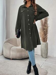 SHEIN Frenchy Chaqueta De Un Solo Pecho Con Cuello De Solapa Y Color Sólido - Verde militar - Ver 6