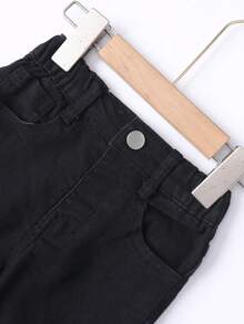 Young Girl Solid Ripped Straight Leg Jeans - Black - View 6