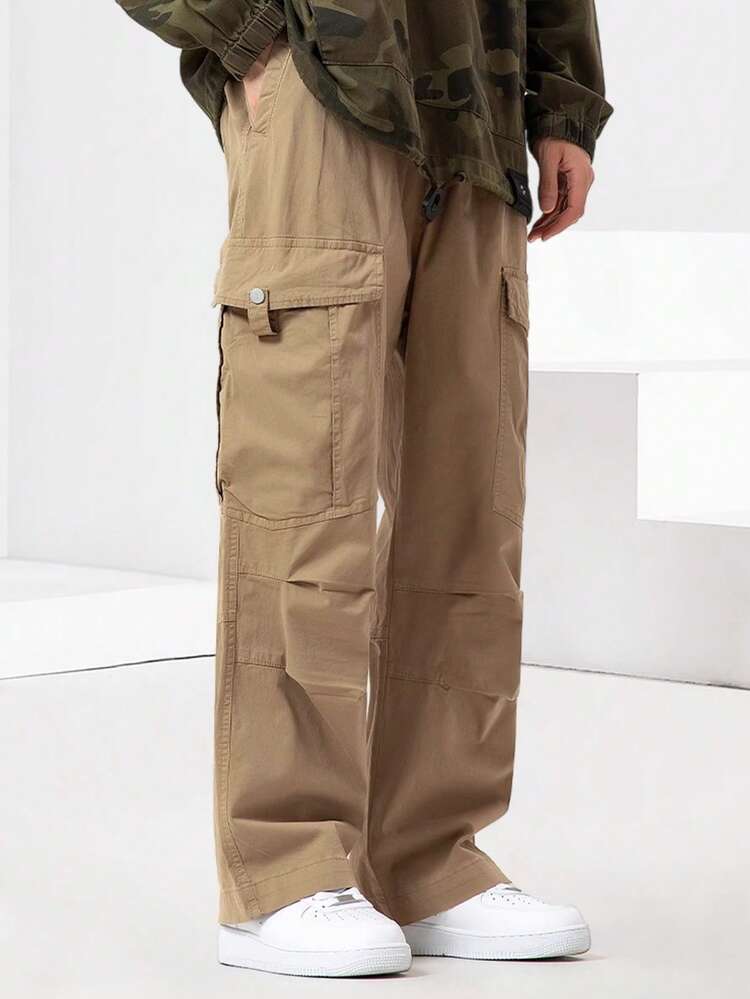 Manfinity EMRG Men's Drawstring Waist Cargo Trousers - Khaki - View 4