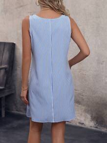 EMERY ROSE Striped Print Button Detail Dual Pocket Tank Dress