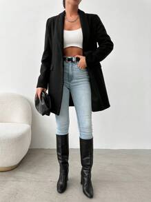 RueChic Shawl Collar Open Front Blazer - Black - View 4