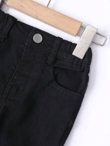 Young Girl Solid Ripped Straight Leg Jeans - Black - View 5