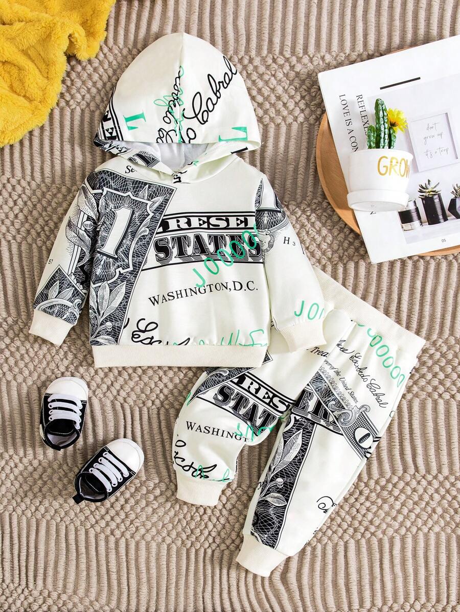 Baby Boy Letter Graphic Hoodie & Sweatpants - Multicolor - View 1