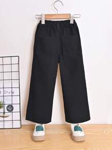 Young Girl Solid Wide Leg Jeans - Black - View 2
