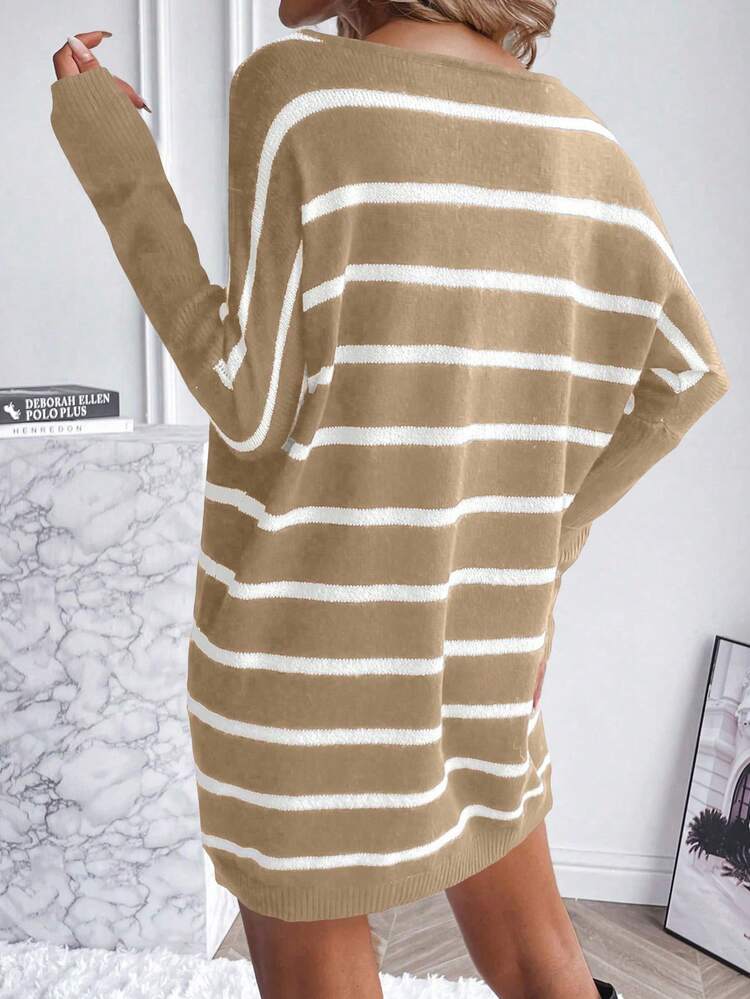 Striped Pattern Batwing Sleeve Sweater Dress