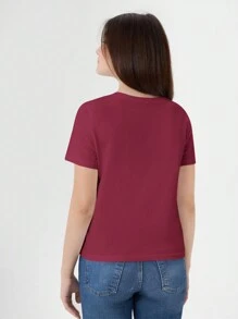RueChic Teen Girl Solid V Neck Tee - Red - View 2