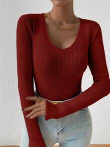 SHEIN Essnce 貝殼邊條紋針織套頭毛衣