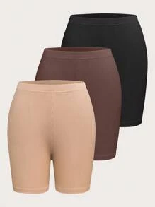 SHEIN Unity 3 piezas Shorts biker unicolor tejido de canalé - Multicolor - Ver 1