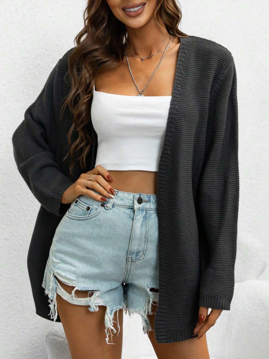 AAmilife 1pc Solid Casual Design Cardigan - Dark Grey - View 1