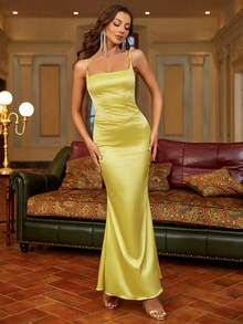 PARTHEA Mermaid Hem Satin Cami Dress - Yellow - View 5