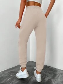 RueChic Letter Patched Detail Slant Pocket Pants - Khaki - View 2