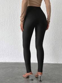 RueChic Solid High Waist Skinny Pants - Black - View 2