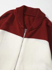 SHEIN EZwear Colorblock Zip Up Cardigan - Burgundy - View 5